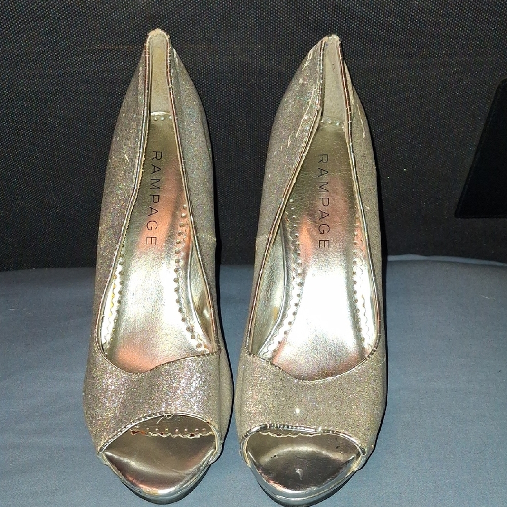 Rampage Glittering Silver Peep-Toe Heels